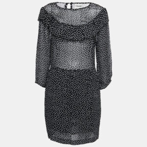 Ganni Black Polka Dotted Crepe Belleville Short Dress XL