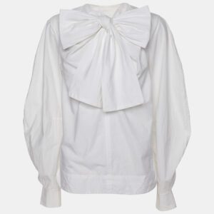 Ganni White Cotton Cropped Sleeve Bow Top XS