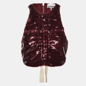 Ganni Burgundy Sequin Sleeveless Crop Top XXS