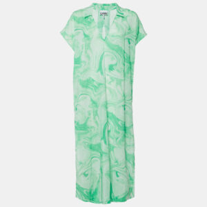 Ganni Green Marble Print Cotton Tunic Dress S/M