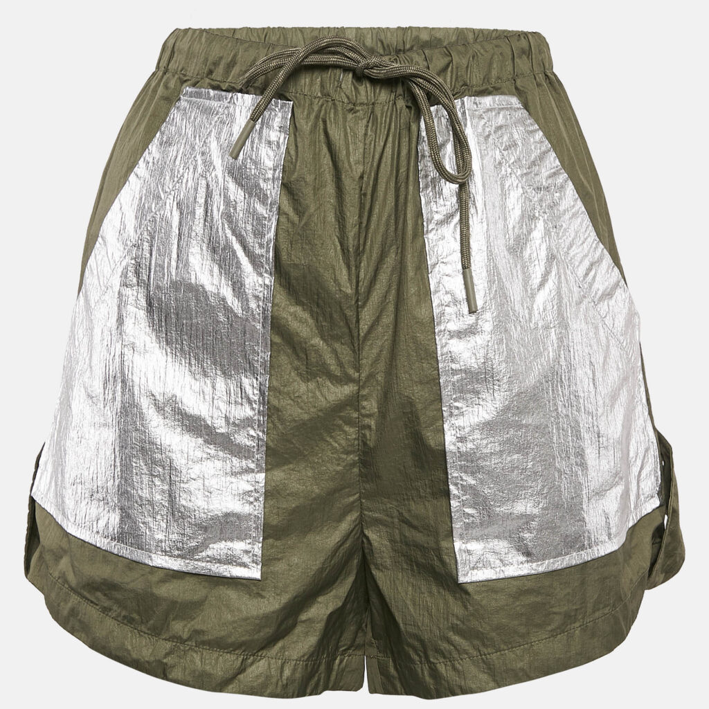 Ganni Green Nylon Silver Contrast Shorts S