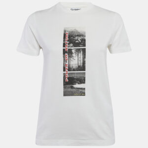 Ganni White Printed Cotton Crew Neck T-Shirt XS