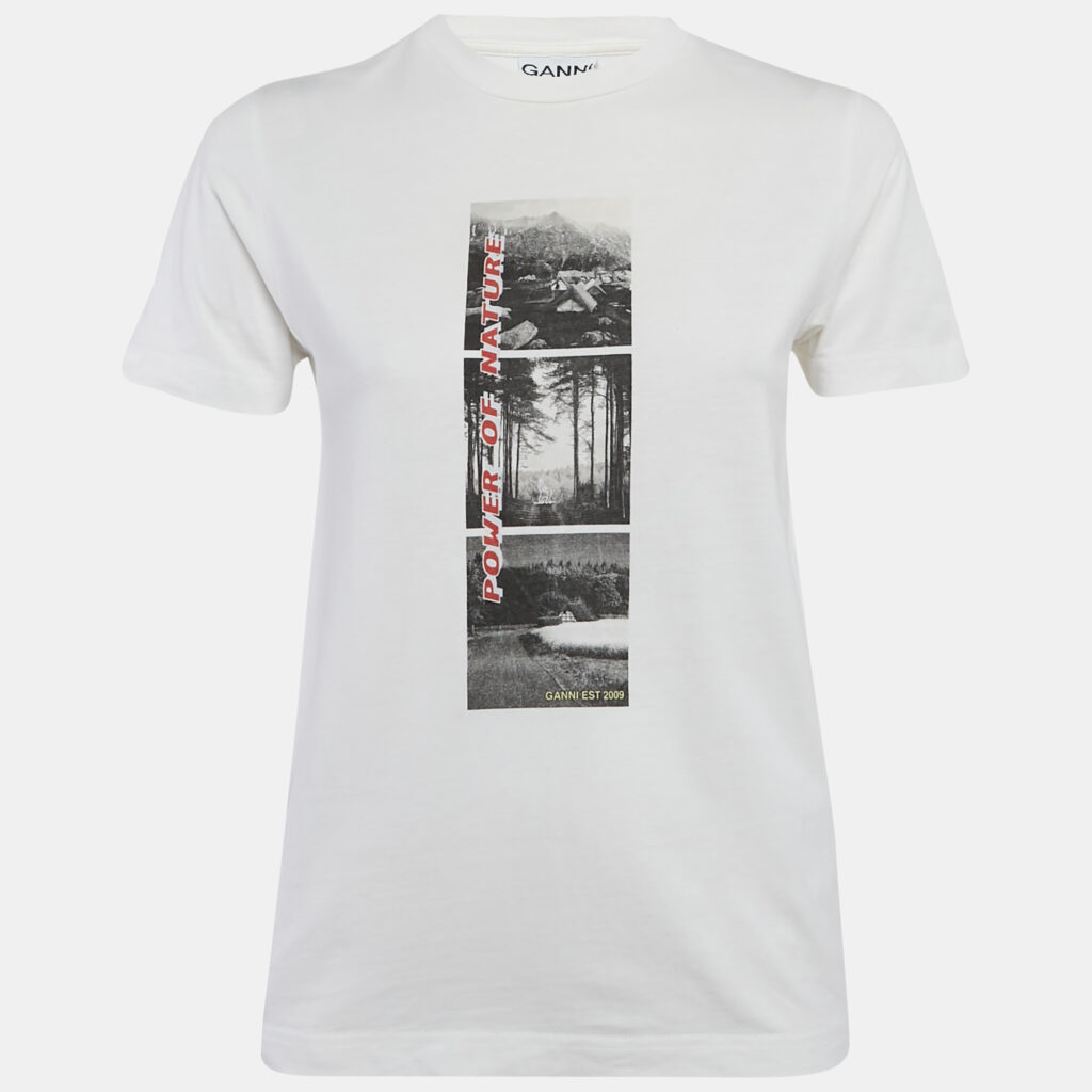 luxury-women-ganni-used-clothes-p1107141-004 Ganni White Printed Cotton Crew Neck T-Shirt XS