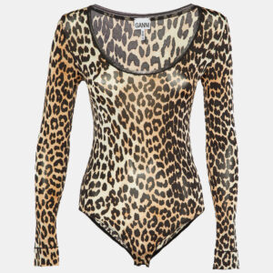 Ganni Brown Animal Printed Jersey Bodysuit S