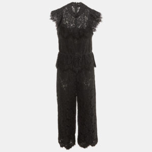 Ganni Black Lace Ruffle Jumpsuit M