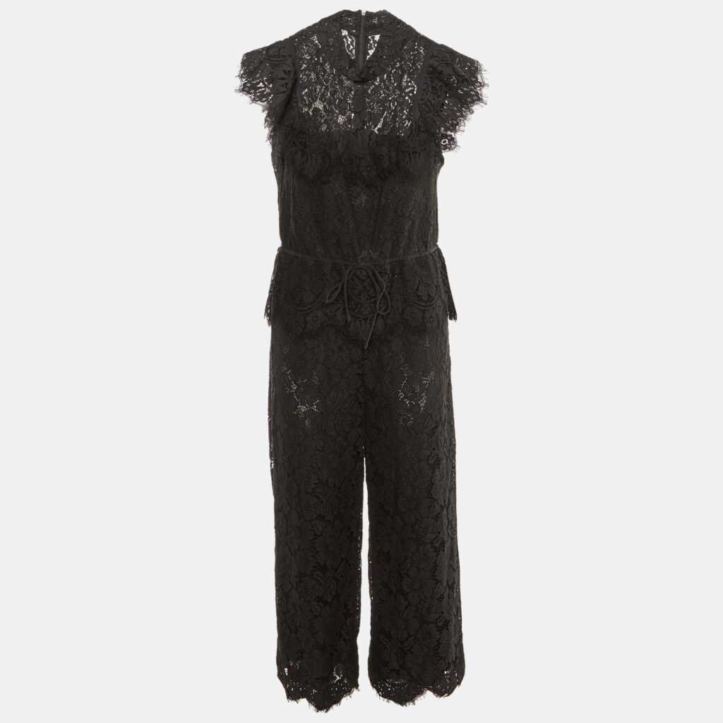 Ganni Black Lace Ruffle Jumpsuit M