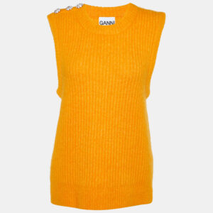 Ganni Orange Wool Blend Crystals Button Detail Sweater Vest M