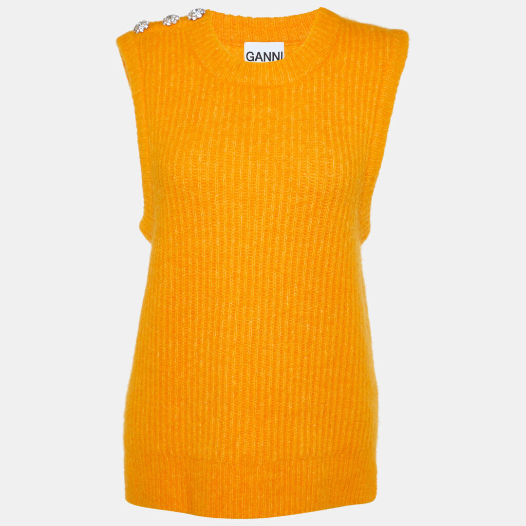 luxury-women-ganni-used-clothes-p919909-001 Ganni Orange Wool Blend Crystals Button Detail Sweater Vest M