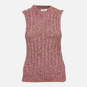 Ganni Pink Lurex Rib Knit Sleeveless Top S