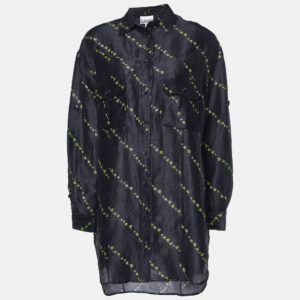 Ganni Black Floral Print Linen & Silk Button Front Shirt S
