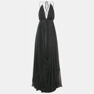 Gauri & Nanika Black Chiffon Draped Maxi Dress M