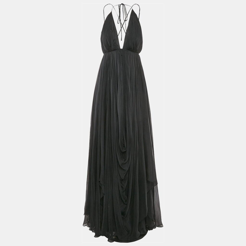 luxury-women-gauri-nainika-used-clothes-p1094783-005 Gauri & Nanika Black Chiffon Draped Maxi Dress M