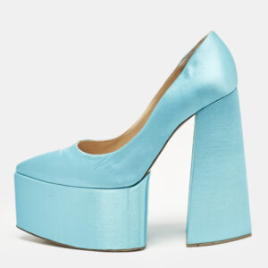 Georges Hobeika Blue Satin Platform Block Heel Pumps Size 39.5