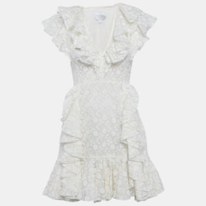 Giambattista Valli White Embroidered Silk Ruffled Mini Dress S