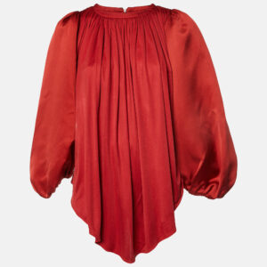Giambattista Valli Red Silk Jersey Puff Sleeve Mini Dress S