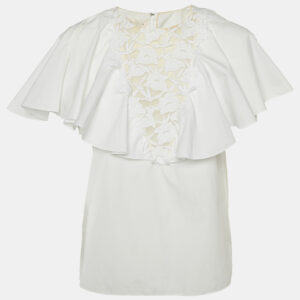 Giambattista Valli White Lace Trim Cotton Ruffled Top M