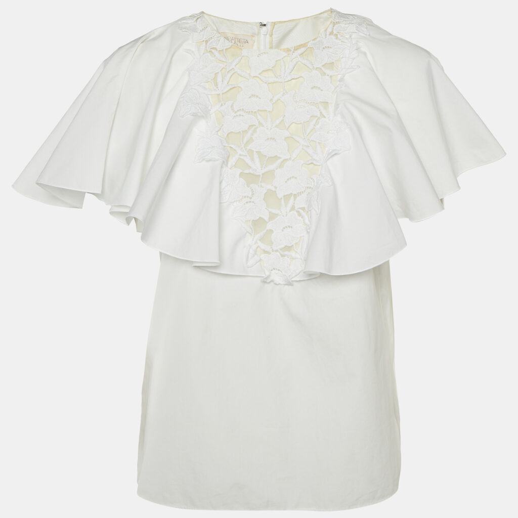 luxury-women-giambattista-valli-used-clothes-p1139719-003 Giambattista Valli White Lace Trim Cotton Ruffled Top M
