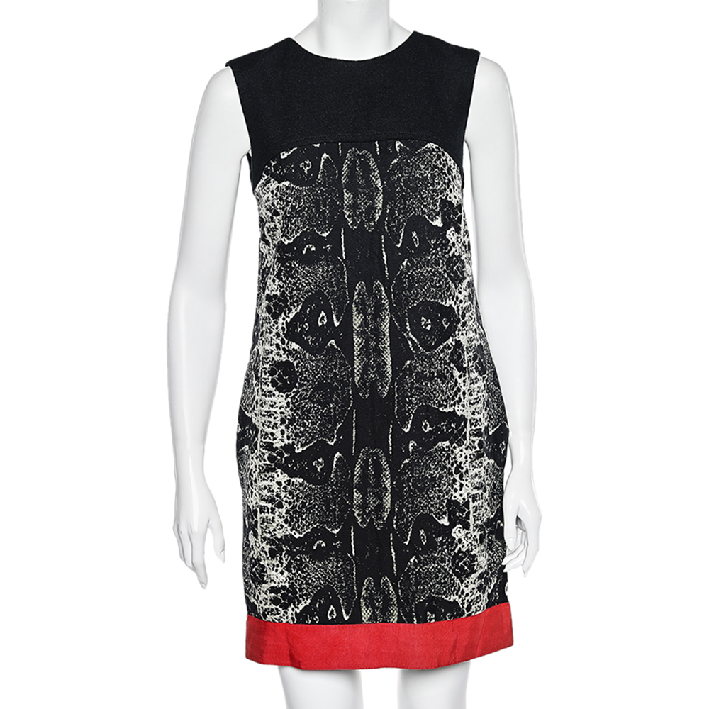 luxury-women-giambattista-valli-used-clothes-p561579-001-2 Giambattista Valli Black Printed Wool & Silk Paneled Shift Dress S
