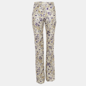 Giambattista Valli Off-White Floral Jacquard Flared Trousers XXS