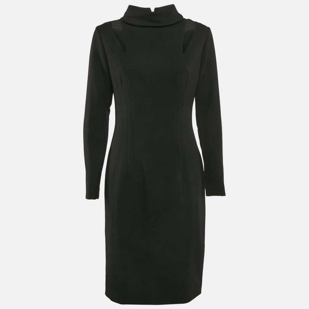 Gianfranco Ferre Black Crepe Turtle Neck Short Dress M