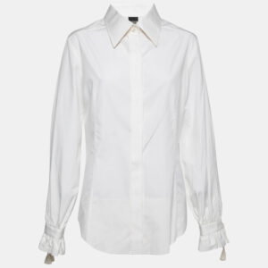 Gianfranco Ferre Off White Cotton Tassel Detail Button Front Shirt XL
