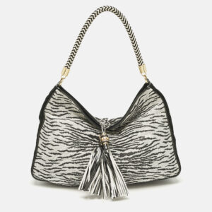 Gianfranco Ferre Black/White Zebra Effect Straw Tassel Hobo