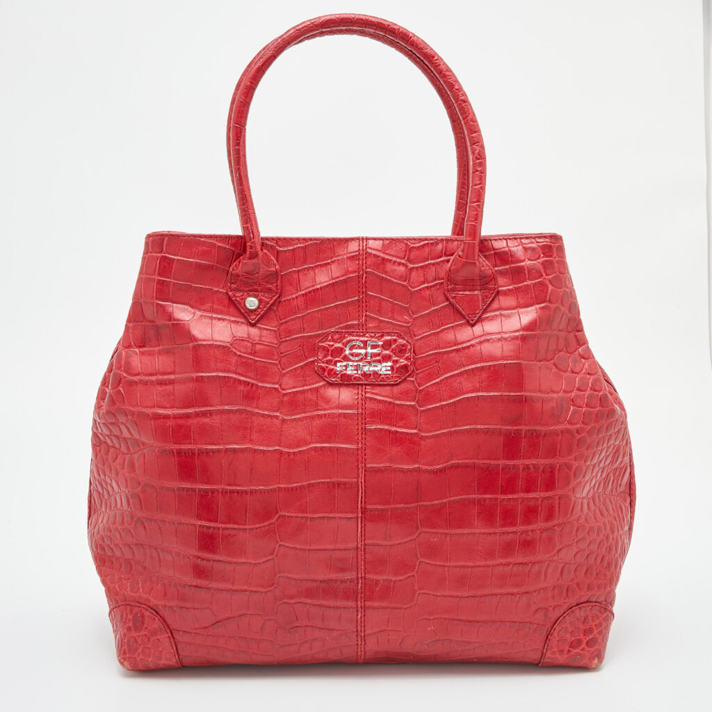 luxury-women-gianfranco-ferre-used-handbags-p836261-013 Gianfranco Ferre Red Croc Embossed Leather Tote