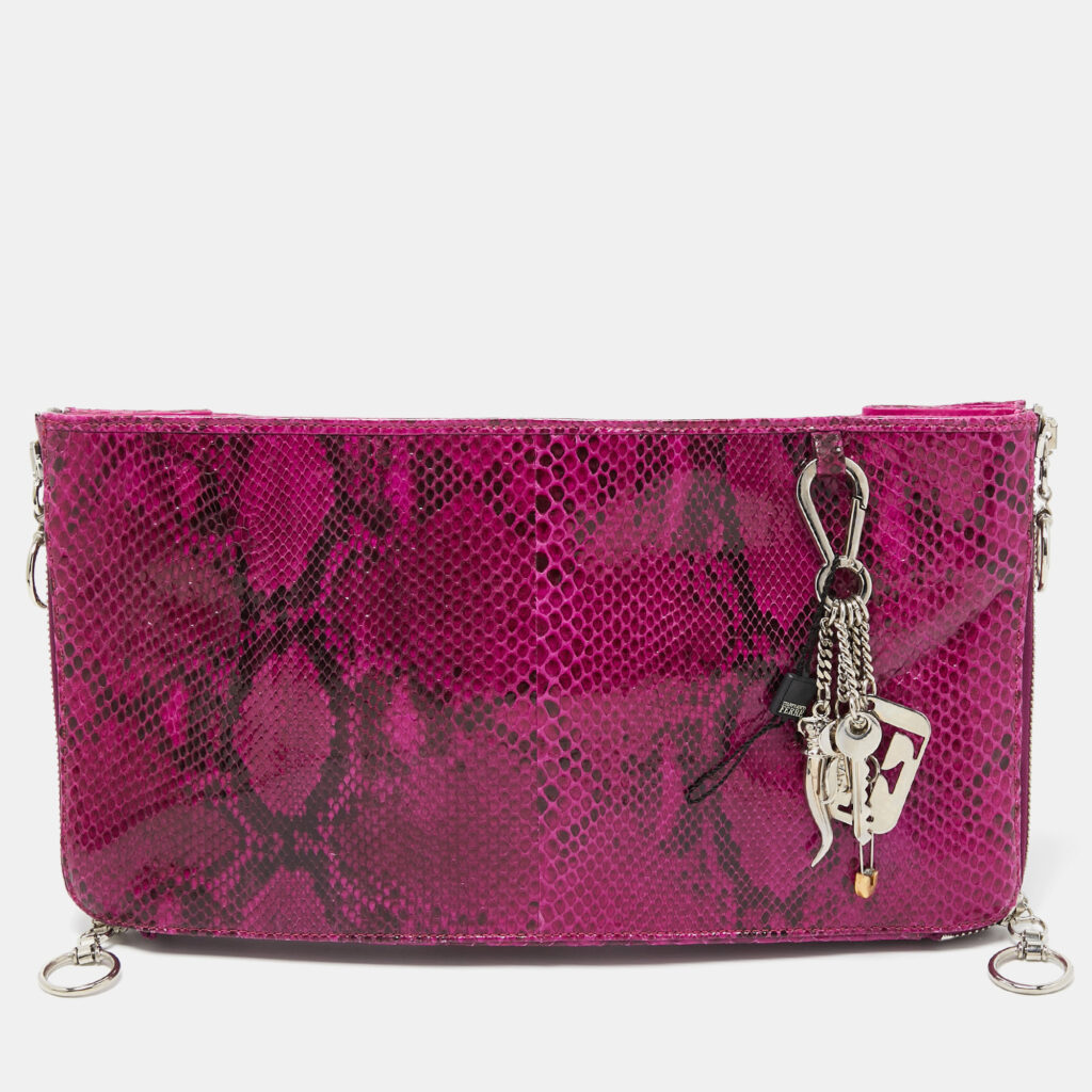 luxury-women-gianfranco-ferre-used-handbags-p888273-013 Gianfranco Ferre Magenta Python Side Zip Oversized Clutch