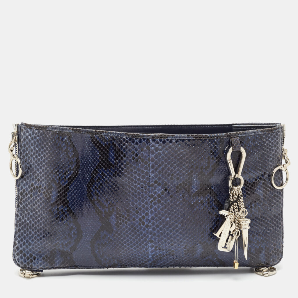 luxury-women-gianfranco-ferre-used-handbags-p890214-008 Gianfranco Ferre Blue Python Oversized Zip Clutch