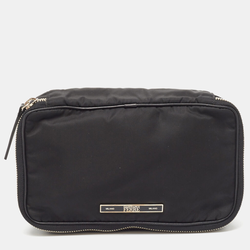 luxury-women-gianfranco-ferre-used-handbags-p891873-010 Gianfranco Ferre Black Canvas Zip Around Clutch