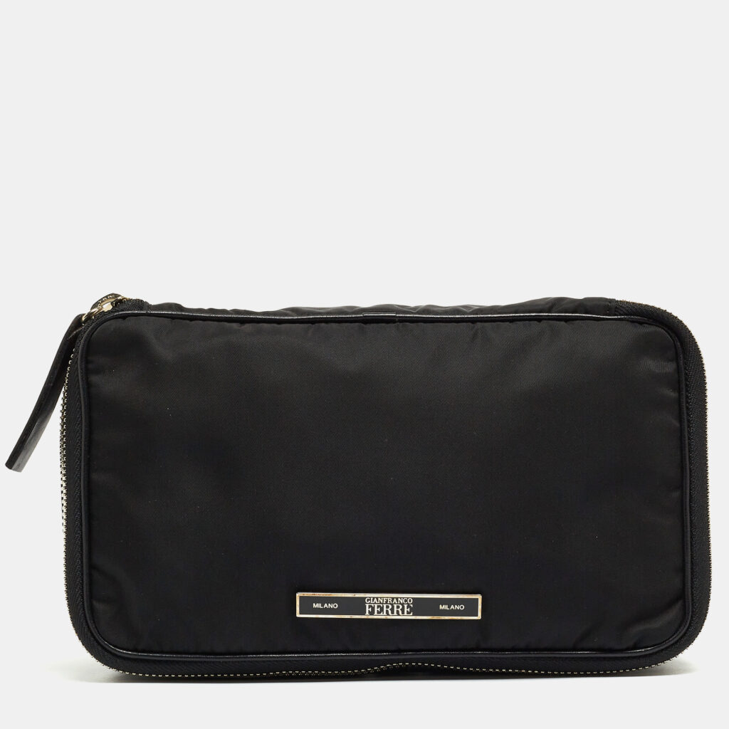 luxury-women-gianfranco-ferre-used-handbags-p892096-010 Gianfranco Ferre Black Nylon Zip Around Pouch