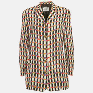 Gianni Versace Multicolor Floral and Stripe Print Silk Blazer M