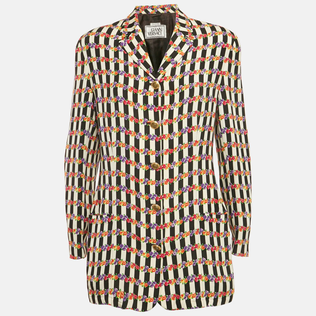 luxury-women-gianni-versace-used-clothes-p1165712-002 Gianni Versace Multicolor Floral and Stripe Print Silk Blazer M