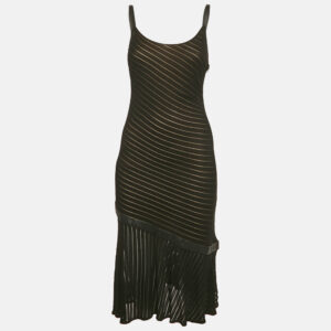 Gianni Versace Couture Black Pattered Knit Leather Trim Short Dress M