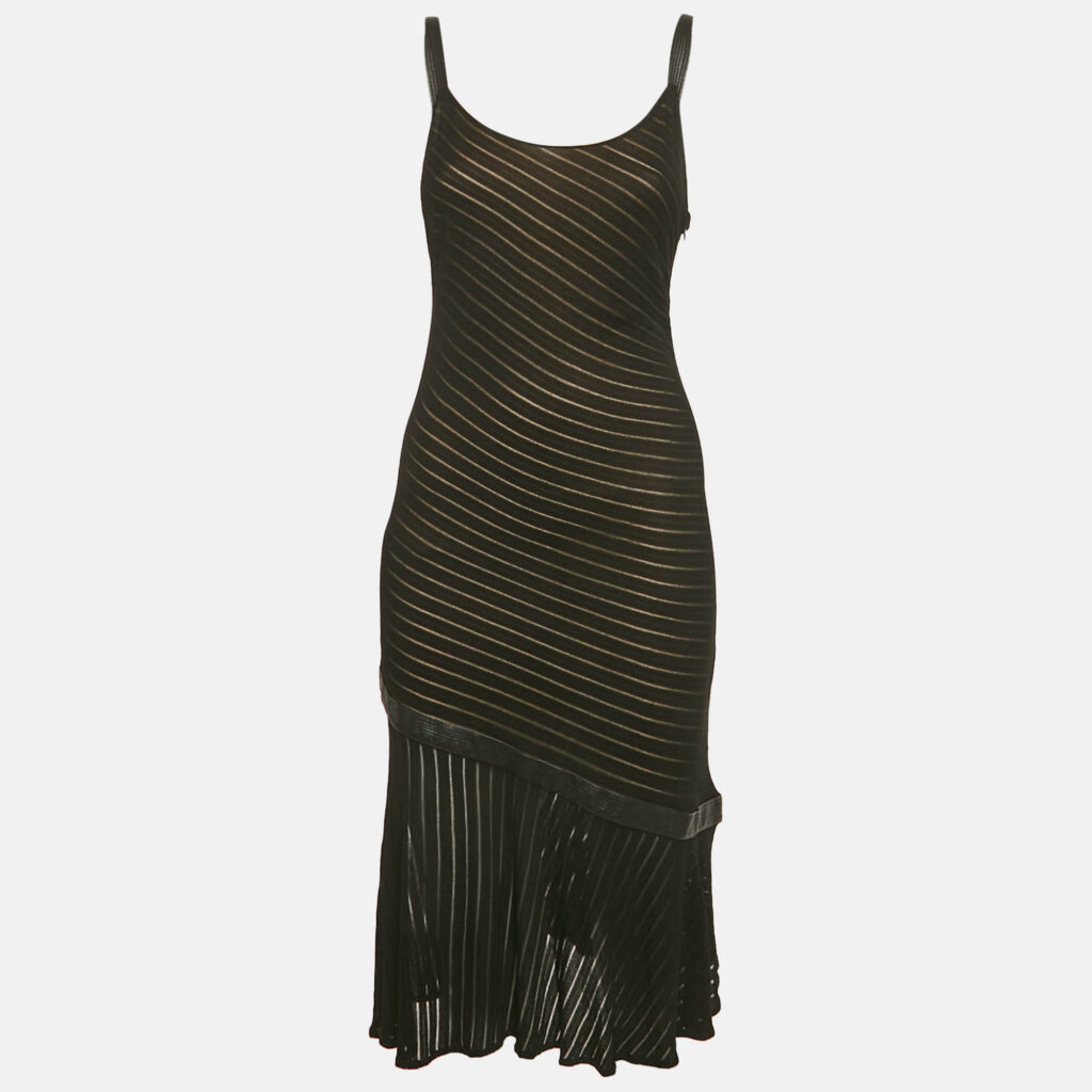 luxury-women-gianni-versace-used-clothes-p1169353-006 Gianni Versace Couture Black Pattered Knit Leather Trim Short Dress M