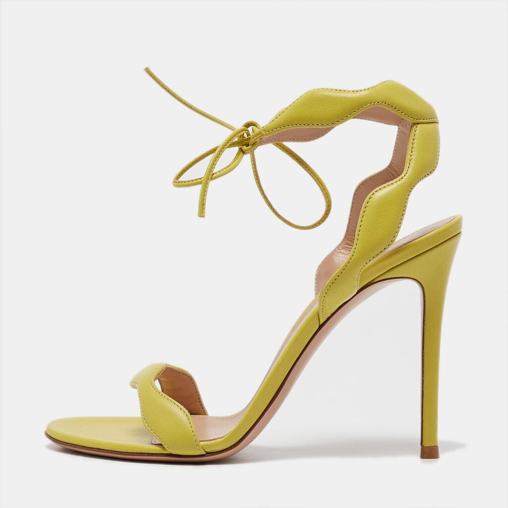 luxury-women-gianvito-rossi-new-shoes-p1037950-001 Gianvito Rossi Green Leather Wavy Ankle Tie Sandals Size 38
