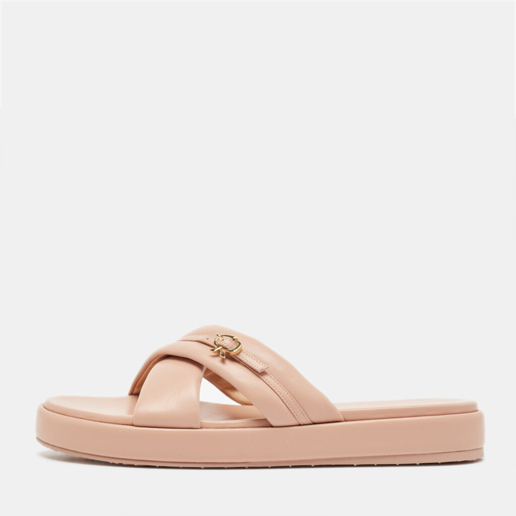 luxury-women-gianvito-rossi-new-shoes-p1037951-003 Gianvito Rossi Pink Leather Alima Slide Flats Size 41.5