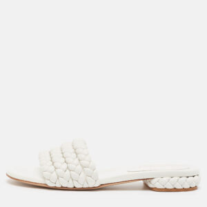 Gianvito Rossi White Braided Leather Slide Flats Size 38.5