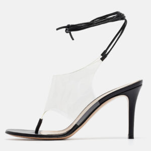Gianvito Rossi Black Leather and PVC Plexi Thong Wrap Sandals Size 37.5