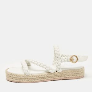 Gianvito Rossi White Braided Leather Platform Espadrille Sandals Size 36.5