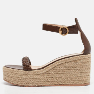 Gianvito Rossi Brown Braided Leather Merida Espadrille Wedge Sandals Size 40.5