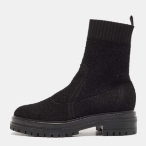Gianvito Rossi Black Knit Fabric Torrance Ankle Boots Size 35