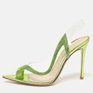 Gianvito Rossi Transparent/Green PVC and Suede Embellished Hortensia Pumps Size 40.5