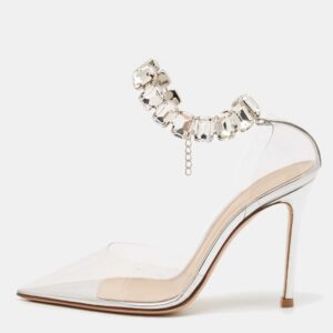 Gianvito Rossi Transparent PVC Crystal Embellished Ankle Strap Pumps Size 35