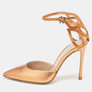 Gianvito Rossi Metallic Orange Leather Fleur Sandals Size 35.5