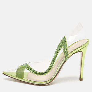 Gianvito Rossi Transparent/Green PVC and Suede Embellished Hortensia Pumps Size 38.5