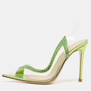 Gianvito Rossi Transparent/Green PVC and Suede Embellished Hortensia Pumps Size 37
