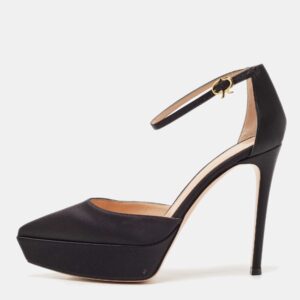 Gianvito Rossi Black Satin Platform Ankle Strap Sandals Size 37