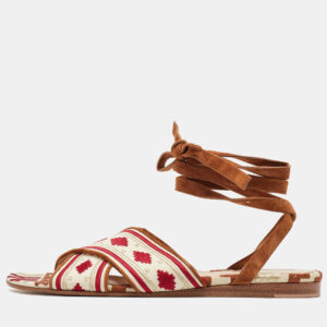 Gianvito Rossi Multicolor Embroidered Fabric Cheyenne Ankle Wrap Flat Sandals Size 40