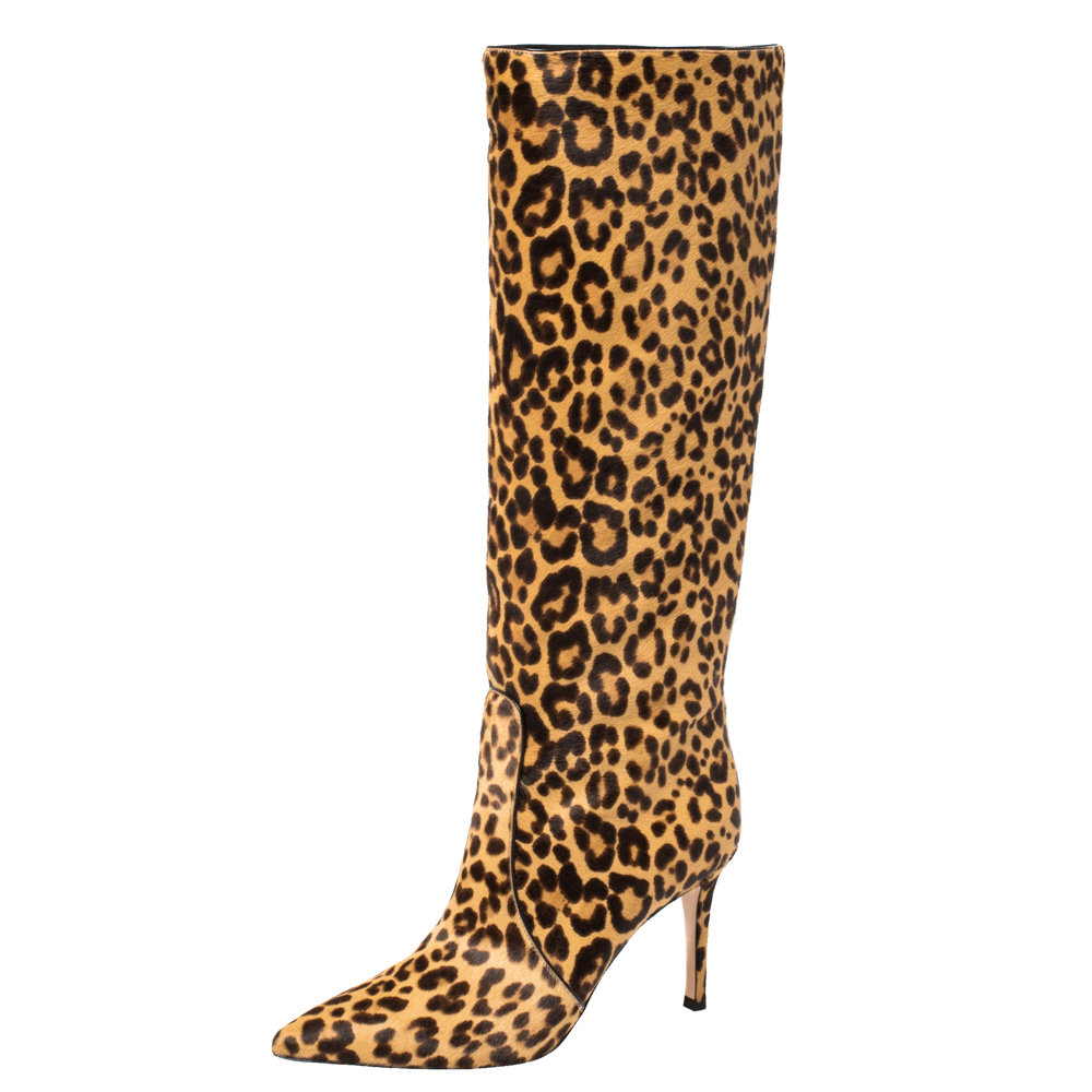 luxury-women-gianvito-rossi-new-shoes-p370924-006 Gianvito Rossi Beige Leopard Print Calfhair Hunter Boots Size 36.5